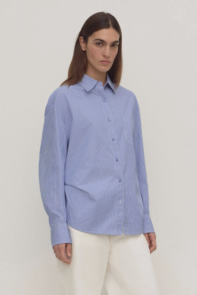 Assembly Label | Ava Stripe Cotton Poplin Shirt | Navy Stripe| Product vendor