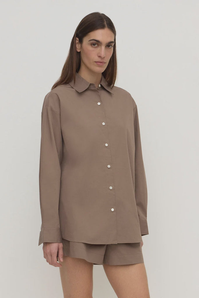 Assembly Label | Micha Poplin Long Sleeve Shirt | Dark Sand| Product vendor