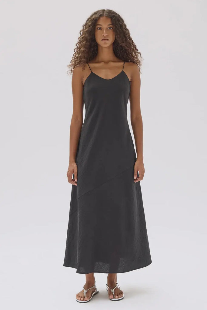 Heather Silk Blend Maxi Dress | Black| Assembly Label|  Long Way Home