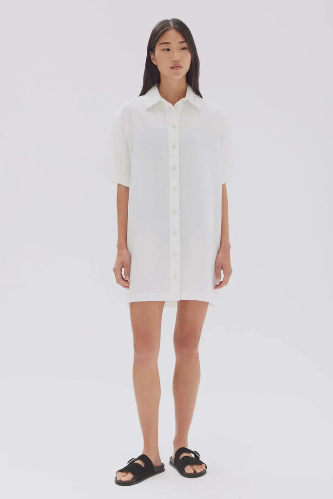 Louise Linen Mini Shirt Dress | White| Assembly Label|  Long Way Home