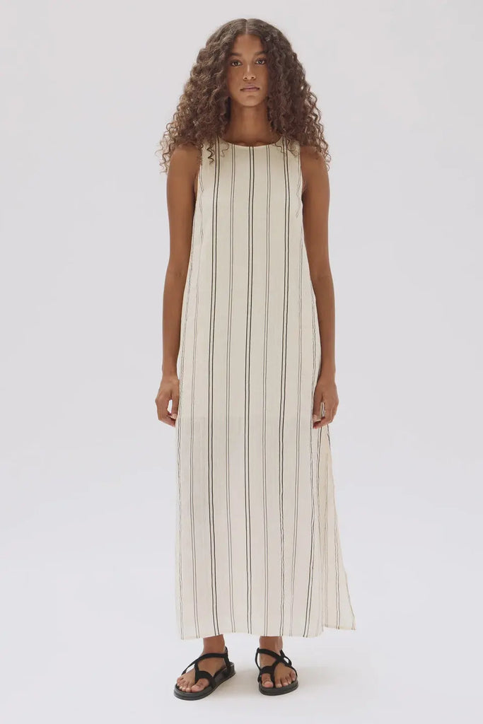 Milos Stripe Maxi Dress | Cream/Black| Assembly Label|  Long Way Home