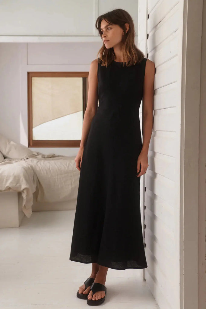 Naia Linen Dress | Black| Assembly Label|  Long Way Home