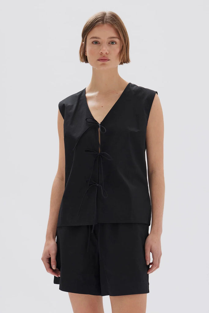 Ollie Poplin Tie Top | Black - Long Way Home