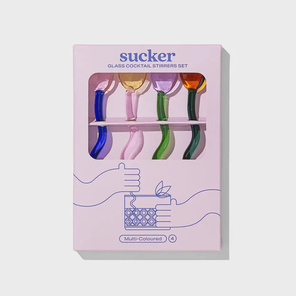 Sucker NZ | Glass Cocktail Stirrer Set | Multi-colour| Product vendor