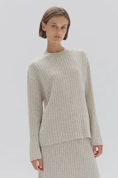Wool Cashmere Rib Long Sleeve Top | Oat Marle| Assembly Label|  Long Way Home