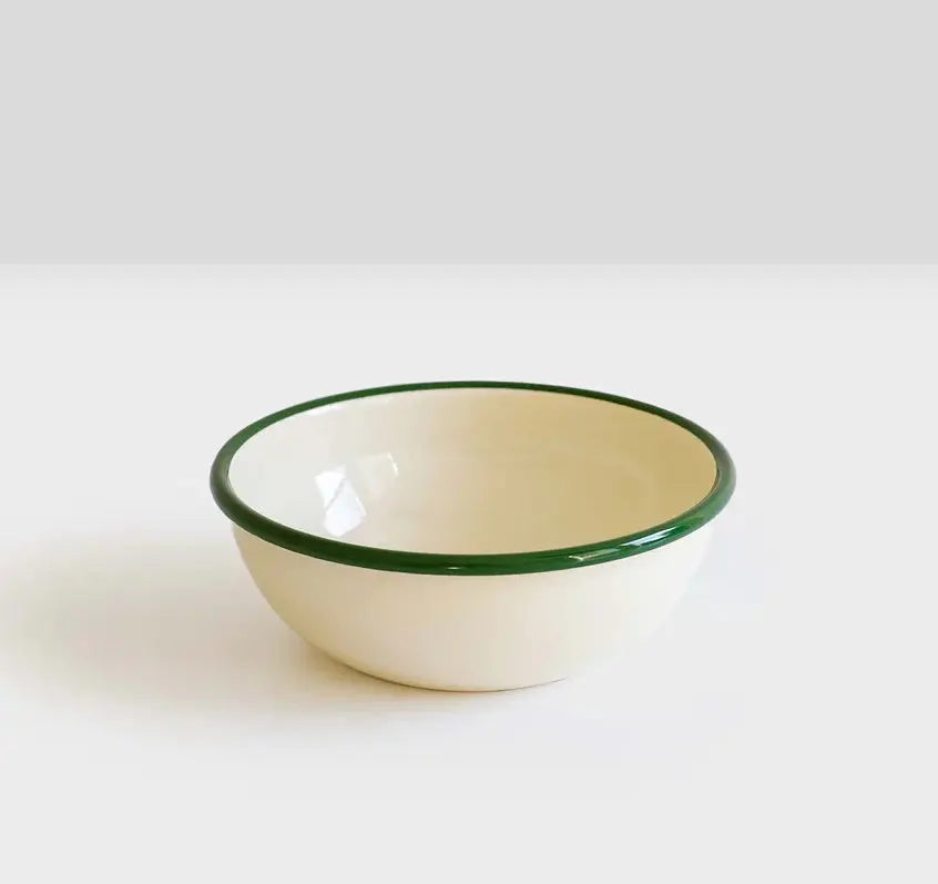 Dishy | Cream and Green | Enamel Bowl 16cm Dishy Long Way Home