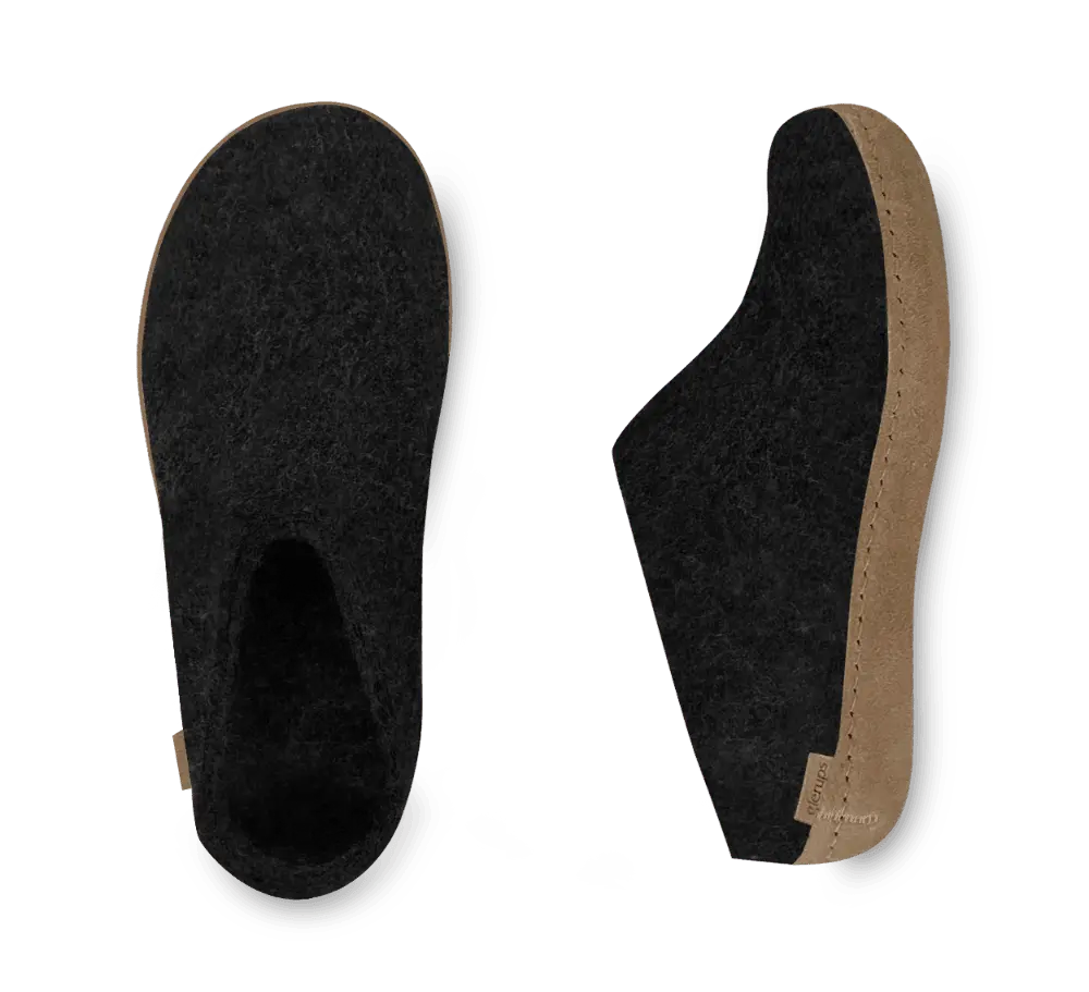 The Leather Slip-on Slipper Charcoal Glerups Long Way Home
